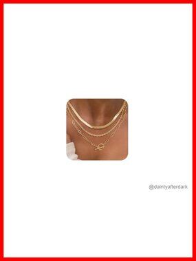 14K Gold Plated Layered Chain Necklace Set | Toggle Clasp | Trendy